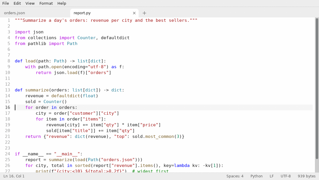 Slate on Linux showing a Python file